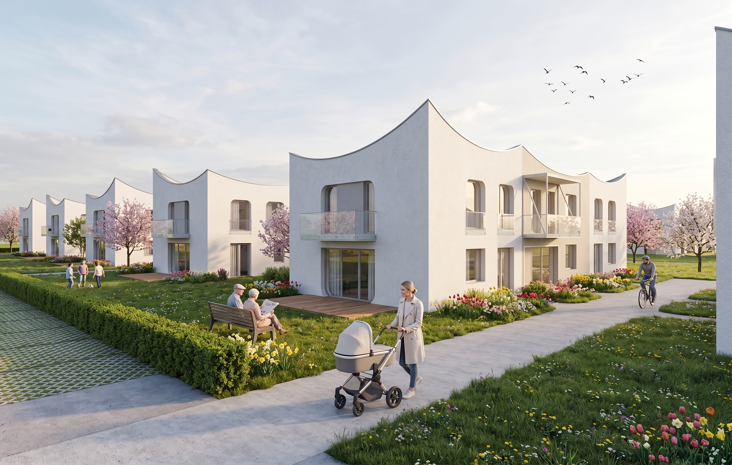 Architektonická vizualizácia dvojpodlažného trojdomu